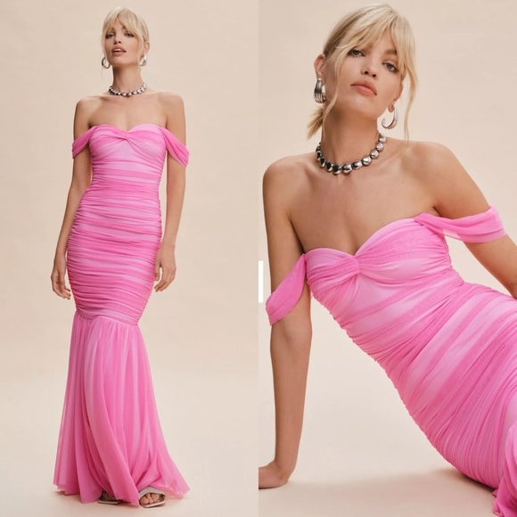 Norma Kamali Walter Fishtail Gown maxi dress pink size large NEW! New with tags!